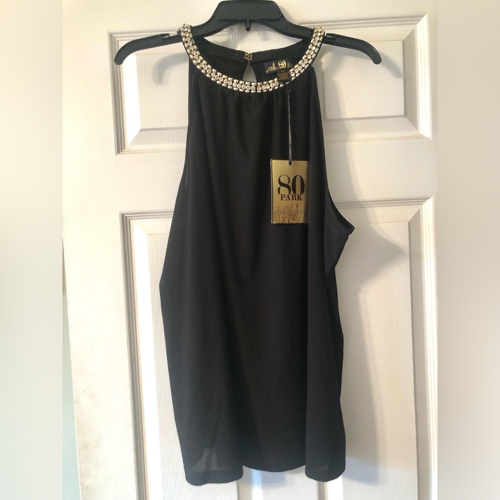 80 Park Black with Faux Diamond Collar & Keyhole Back. NWT